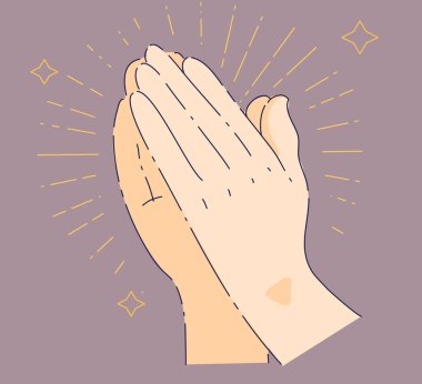 Bu güzel illüstrasyon gösterileri parıltılarla süslenmiş eller, derin bir duayı ve umudu simgeliyor.