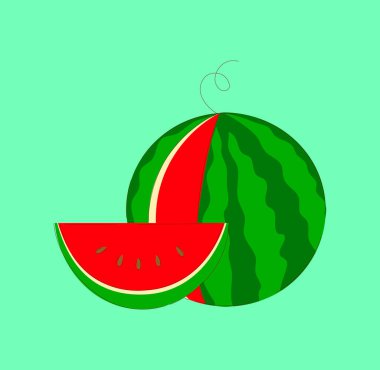 Sulu bir karpuzun renkli bir çizimi, yaz atmosferini yakalamak ve canlandırıcı anları yakalamak için mükemmel.