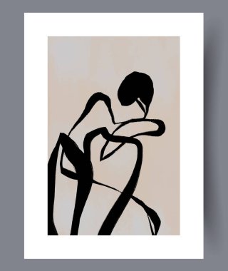 Görsel olarak çarpıcı soyut bir sanat eseri. Yumuşak bir kucaklaşmayı tasvir ediyor. Zarif bir modern minimalizm sergiliyor.