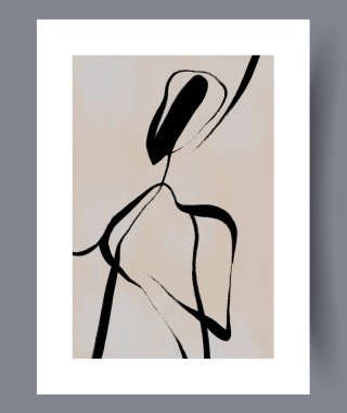 Bu, bir insan figürünü ve şeklini canlı bir şekilde tasvir eden zarif çizgilere sahip minimalist soyut bir sanat eseridir.