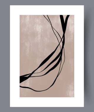 Bu çağdaş sanat eserlerinde minimalist siyah çizgiler yumuşak bej bir arka plana ustalıkla dizilmiş.