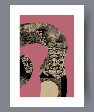 Bu sanat eserinde, katmanlı şekillerden oluşan çarpıcı bir soyut tasarım ve sıcak renklerde zengin dokular yer alıyor.