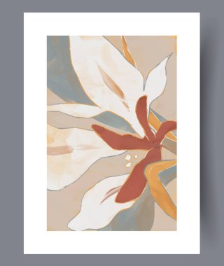 Zarif taç yaprakları ve sıcacık renkleri olan şık, soyut bir çiçek tasarımı, canlı ve davetkar bir görünüş için ideal.