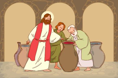 İsa bir düğünde suyu şaraba dönüştürür, ilk mucizesini neşe ve kutlamayla gösterir.