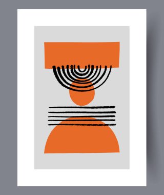 Bu, cesur geometrik şekilleri ve parlak turuncu ve siyah desenleri olan şık ve soyut bir sanat eseridir.