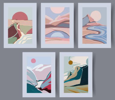 Bu büyüleyici soyut manzara sanatı, görsel olarak çekici olan yumuşak pasteller ve geometrik şekiller içerir.