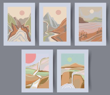 Beş soyut peyzaj sanatından oluşan şık bir set doğanın özünü yansıtıyor. Muhteşem bir güzellik.