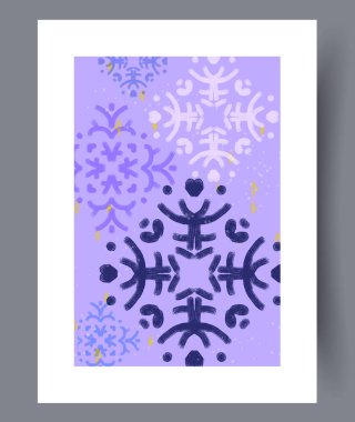 Güzel bir kış temalı tasarım. Mor renklerin farklı tonlarında çeşitli kar taneleri sergiliyor.