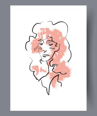 Yumuşak, dalgalı saçlar ve hassas pastel bir dokunuşla bir kadının yüzünün minimalist sanatsal bir temsili.