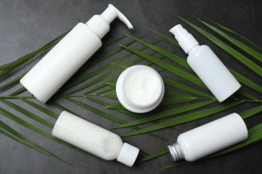 composition with cosmetic products on table