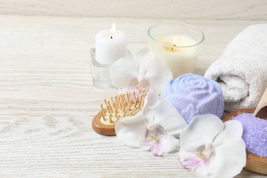 Ahşap arka plan Spa kompozisyonu