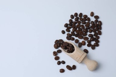 Kahve çekirdekleri ve kahve çekirdekleri beyaz arka planda..