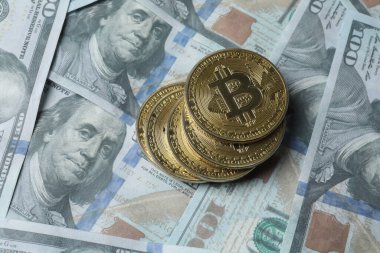 Bitcoin altın, para, buğday ve dolar.