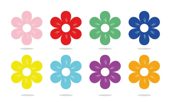 Renkli çiçeklerin vektör çizimi, çıkartmalar, bir dizi basit renk, işaret, tasarım, resimler