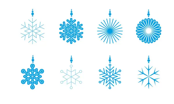 Beyaz zemin üzerinde mavi kar taneleri koleksiyonu, vektör, illüstrasyon 