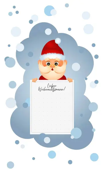 Beyaz kağıt ve kar taneleriyle dolu şirin bir çizgi film Noel Baba 'sı. Beyaz arka planda izole edilmiş. vektör illüstrasyonu