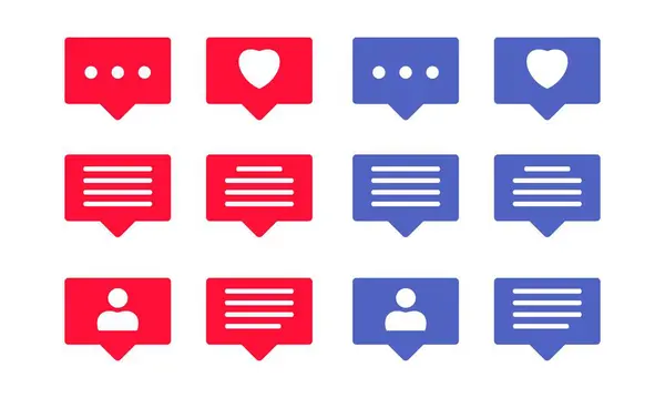 Yorumlar için bir takım simgeler. Kırmızı ve mavi. Görüntüler. Vektör. 