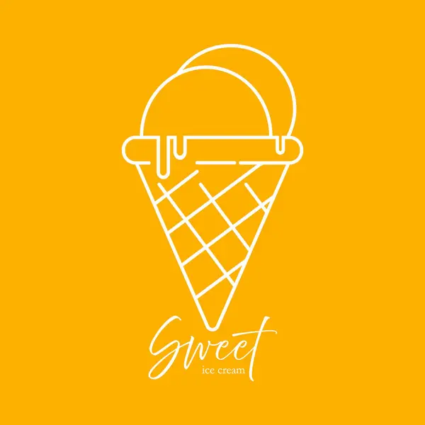 Tatlı dondurma külahı, üzerinde tatlı dondurma yazıları olan turuncu arka planda bir çizgi. Logo. Tasarım. Bir fikrim var. Vektör. İllüzyon. Görüntüler. Poster.