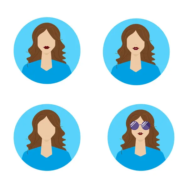 Dişi yüzlerin vektör kümesi, düz tasarım, vektör, etiket, simge, web simgesi, tasarım, resimler, şablon
