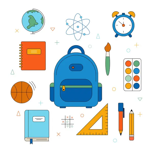 Okul ve eğitim malzemeleri. Okula geri dön simge rengi. Sanat ve zanaat projeleri için yaratıcı tasarım ikonu koleksiyonu. Motivasyon simgeleri. Eğitim. Başarı, ruh, başarı, süreç. Vektör şablonu. EPS 10.