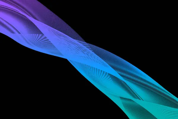 Dalgalar gibi dalgalı ve karmaşık çizgilerin dijital bir tasarımı. Gradyan, siyah bir zemin üzerinde mordan maviye ve yeşile döner, dinamik hareket ve derinlik aktarılır..