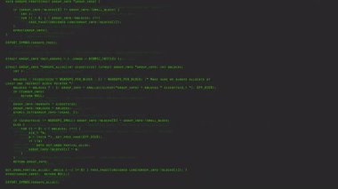 Geliştirici bilgisayar ekranında kod araştırıyor. Kod kaydırma. Yazılım geliştiricisi ve betik konsepti için kod soyut teknoloji arkaplanı programlanıyor. Yeşil harfli siyah arkaplan