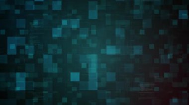 Yüksek teknoloji HUD ağ animasyonu. Teknoloji ve veri işleme teması. Yapay zeka ya da yapay zeka kavramı. Parlayan ve yanıp sönen kare parçacıkları