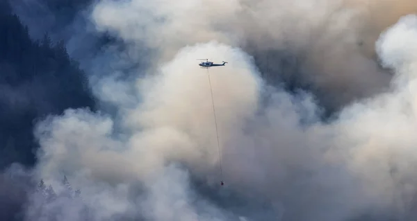 Hubschrauber Der Feuerwehr Fliegen Einem Heißen Sonnigen Sommertag Über Forest — Stockfoto