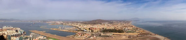 Vista Ciudad Aeropuerto Puerto Desde Cima Del Peñón Gibraltar Sunny —  Fotos de Stock