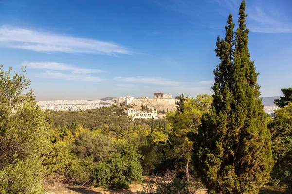 stock image Historic Landmark, Odeon of Herodes Atticus, in the Acropolis of Athens, Greece. Sunny Day viewed from Philopappos Hill.