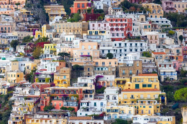 stock image Touristic Town, Positano, on Rocky Cliffs and Mountain Landscape by the Tyrrhenian Sea. Amalfi Coast, Italy.