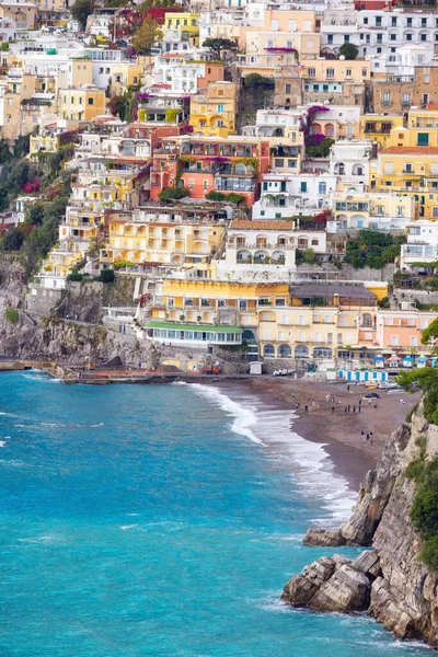 stock image Touristic Town, Positano, on Rocky Cliffs and Mountain Landscape by the Tyrrhenian Sea. Amalfi Coast, Italy.