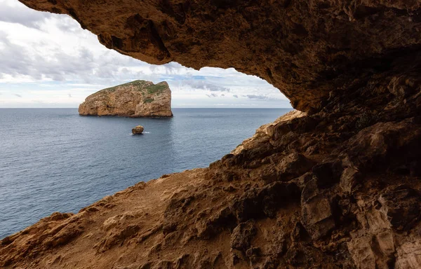 Cave Rocky Coast Cliffs Mediterranean Sea Cloudy Sky Regional Natural — Stock Photo, Image