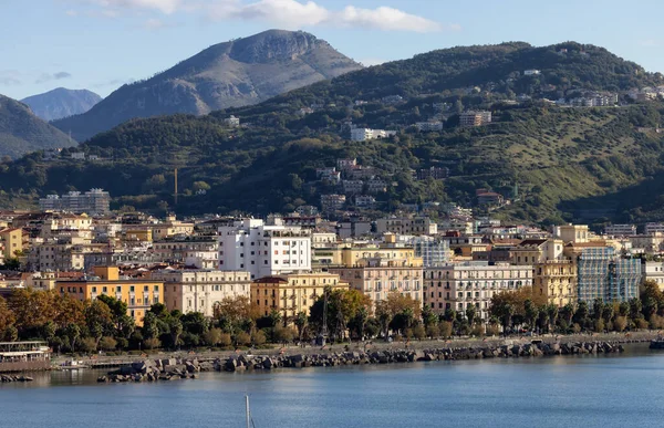 Turystyczne Miasto Nad Morzem Salerno Włochy Widok Lotu Ptaka Krajobraz — Zdjęcie stockowe