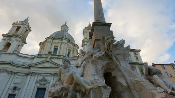 Santagnese Agone Piazza Navona Historiskt Landmärke Rom Italien Molnigt Himmel — Stockvideo