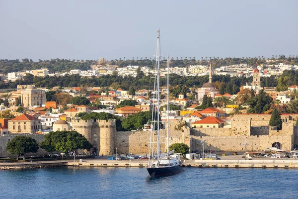 Sailboat Historic Old Town City Mediterranean Sea Rhodes Greece — Stock Photo, Image