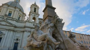 SantAgnese in Agone in Piazza Navona. Historic Landmark in Rome, Italy. Cloudy Sky. Sunset Sky