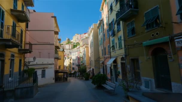 Riomaggiore Italy November 2022 Street Restaurants Colorful Apartment Homes Touristic — Stock Video