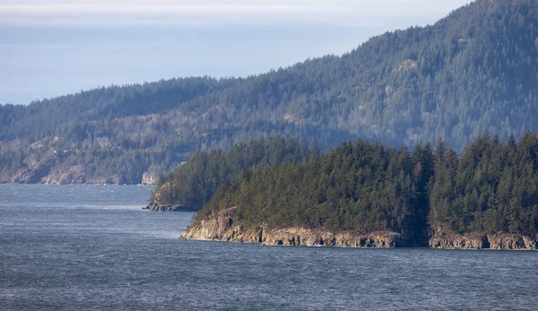 Rocky Coast of Anvil Island in Howe Sound near Vancouver and Squamish, British Columbia, Canada. Canadian Nature Background