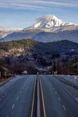 Sea to Sky Highway with Mountains in Background. Squamish, British Columbia, Canada. Winter Season