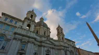 SantAgnese in Agone in Piazza Navona. Historic Landmark in Rome, Italy. Cloudy Sky. Sunset Sky