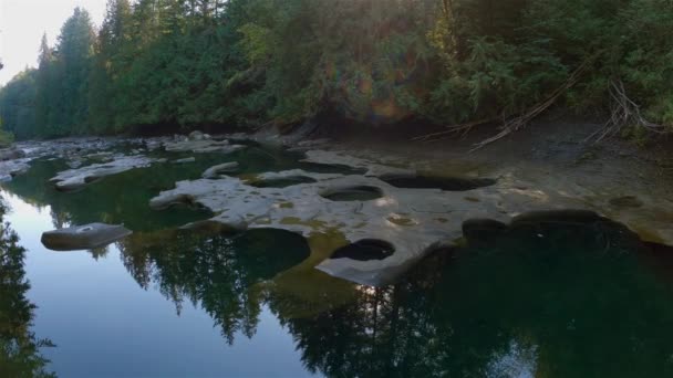 夏天阳光明媚的日子里 加拿大自然的电影观 加拿大不列颠哥伦比亚省温哥华市坎贝尔河的牡蛎河坑洞 — 图库视频影像