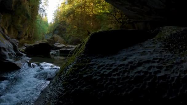 Καναδικό Τοπίο Της Φύσης Μέσα Μια Σπηλιά Ποτάμι Ταξίδια Περιπέτειας — Αρχείο Βίντεο