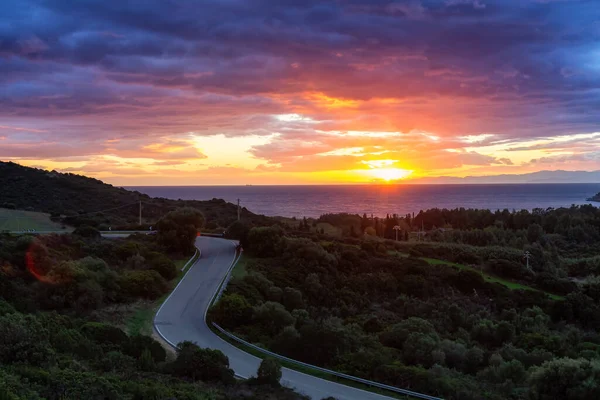 Scenic Highway Sea Coast Small Town Solanas Sardinia Dramatic Sunset —  Fotos de Stock
