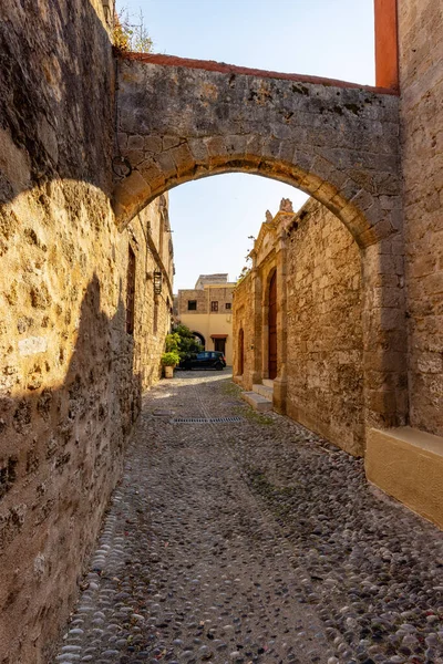 Streets Residential Homes Historic Old Town Rhodes Greece Sunny Morning — Stock Photo, Image