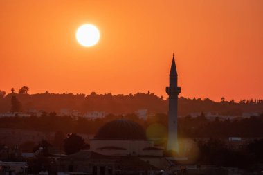Mosque in Historic Old Town in City on the Mediterranean Sea, Rhodes, Greece. Sunset