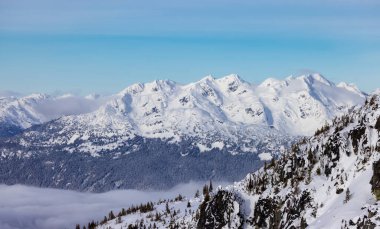 Snow and Cloud covered Canadian Nature Landscape Background. Winter Season in Whistler, British Columbia, Canada. From Blackcomb Mountain