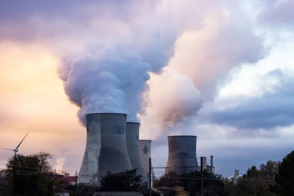 Nuclear Power Plant Cruas France Europe Colorful Sunrise Sky Fall — Stock Photo, Image
