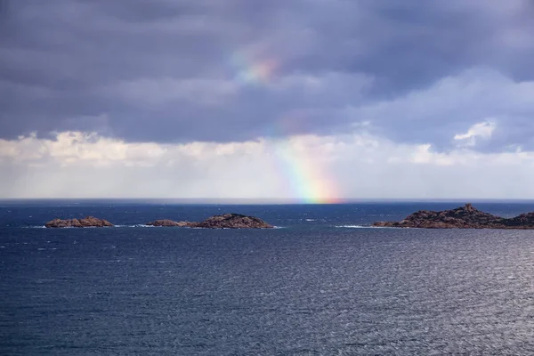 Rocky Coast Sea Colorful Rainbow Sky Sardinia Italy Nature Background — Photo