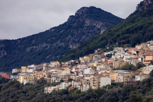 Small Touristic Town Baunei Mountains Sardinia Italy Cloudy Rainy Day — Stock Photo, Image